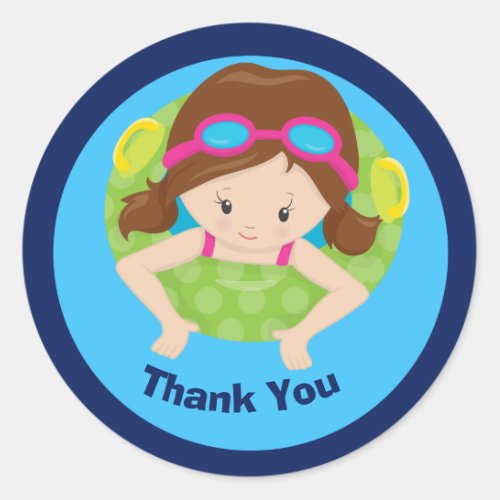 Cute Custom Swim Girl Thank You Classic Round Sticker