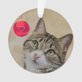 Cute custom tabby cat with Christmas ball photo Ornament