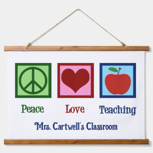 Cute Custom Teacher Classroom Peace Love Teaching Hanging Tapestry