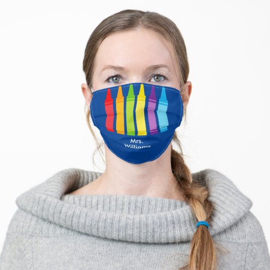 Cute Custom Teacher Crayon Adult Cloth Face Mask (Worn)