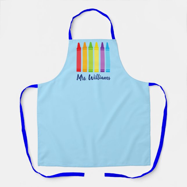 Cute Custom Teacher Crayon All-Over Print Apron (Front)