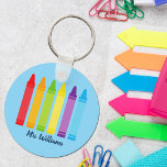 Cute Custom Teacher Crayon Back to School Monogram Keychain<br><div class="desc">A beautiful Teacher Appreciation Week or End of Year gift for a kindergartener to give to their elementary school teacher. Custom made with a name under the cute rainbow of crayons. An adorable keychain for a preschool teacher.</div>
