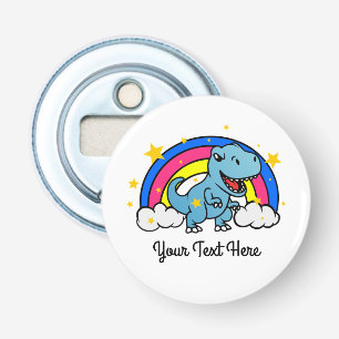 Cute Custom Text Blue Dinosaur Rainbow Bottle Opener