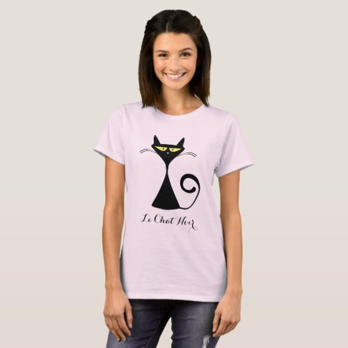 Cute Custom TextColor Le Chat Noir Black Cat T_Shirt