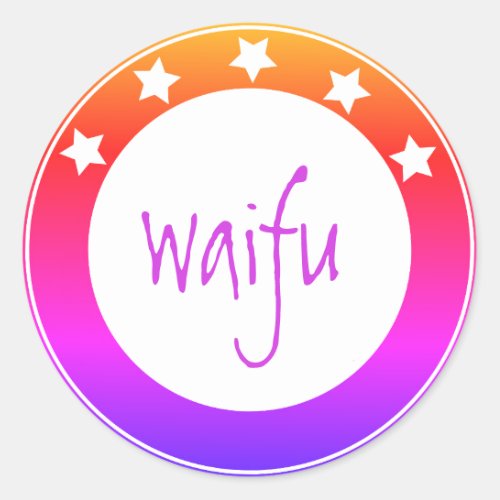 Cute Custom Text Kawaii Rainbow Star Waifu Wife Classic Round Sticker