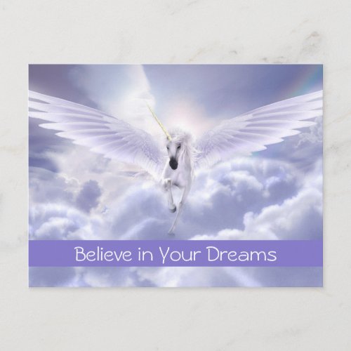Cute Custom Text Magic Flying Unicorn Purple Cloud Postcard