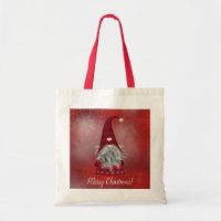 Cute Custom Text Red Plaid Gnome Holiday Tote Bag