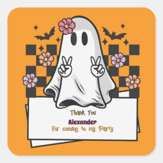 Cute Custom Thank You Halloween Ghost Square Sticker