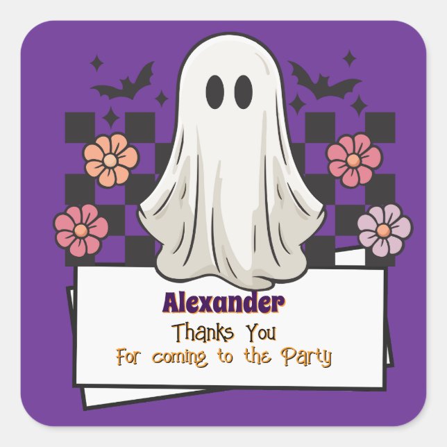 Cute Custom Thank You Halloween Ghost Square Sticker (Front)