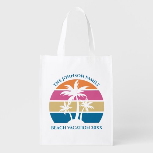 Cute Custom Tropical Palm Tree Beach Vacation Grocery Bag