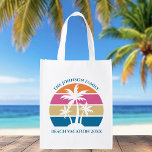 Cute Custom Tropical Palm Tree Beach Vacation Grocery Bag<br><div class="desc">This cute tropical palm tree sunset reusable grocery bag is perfect for a spring break trip or a fun cruise ship getaway vacation with the family. Personalize the full set of customized bags for your group outing to the beach or an island family reunion.</div>