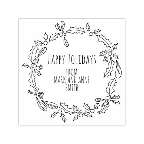 Cute Custom Vintage Happy Holidays Holly Berry Self_inking Stamp