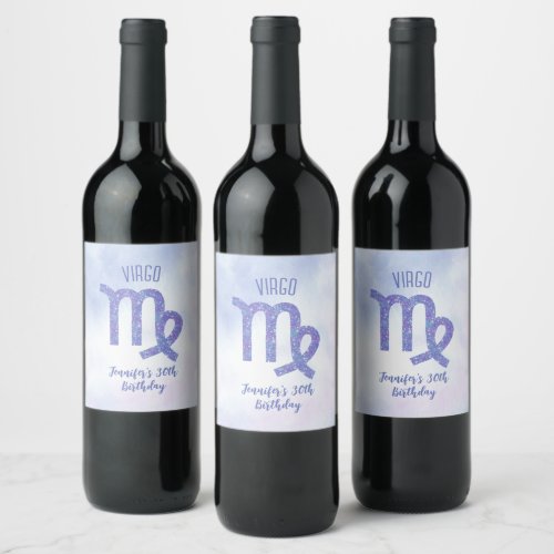 Cute Custom Virgo Purple Astrology Birthday Party Wine Label