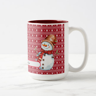 Cute Custom Watercoler Snowman Christmas Tree Two-Tone Coffee Mug