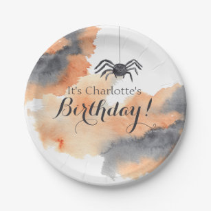Cute Custom Watercolor Halloween Birthday Paper Plates