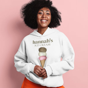 Cute Custom Watercolor Ice Cream Cone  Hoodie