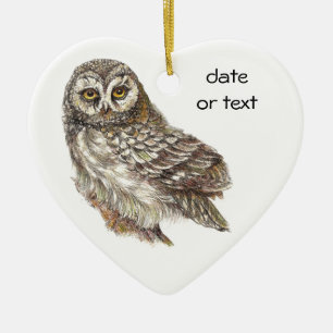 Cute Custom Watercolor Owl, Bird, Garden, Nature Ceramic Ornament