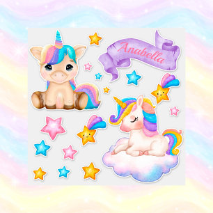 Cute Custom Watercolor Stars and Baby Unicorn Sticker