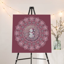 Cute Custom Whimsical Pink Snowman Dot Mandala