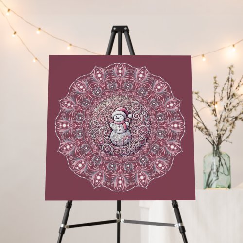 Cute Custom Whimsical Pink Snowman Dot Mandala Foam Board