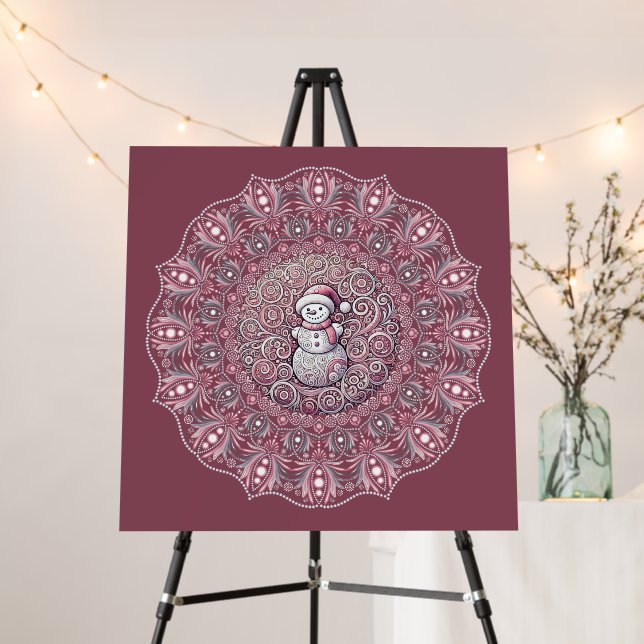 Cute Custom Whimsical Pink Snowman Dot Mandala Foam Board (In Situ (Stand))