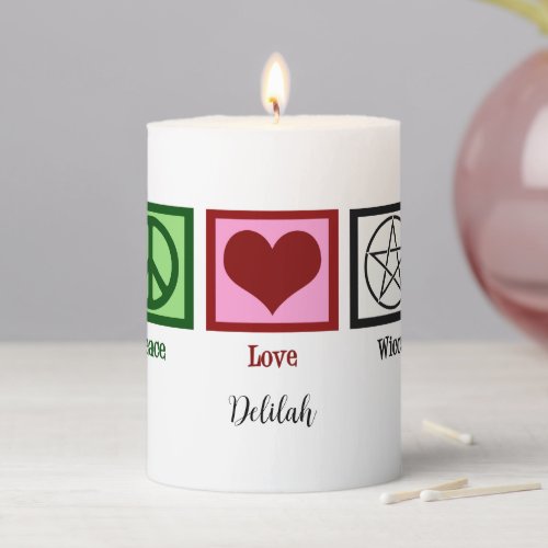 Cute Custom Wiccan Peace Love Wicca Pillar Candle