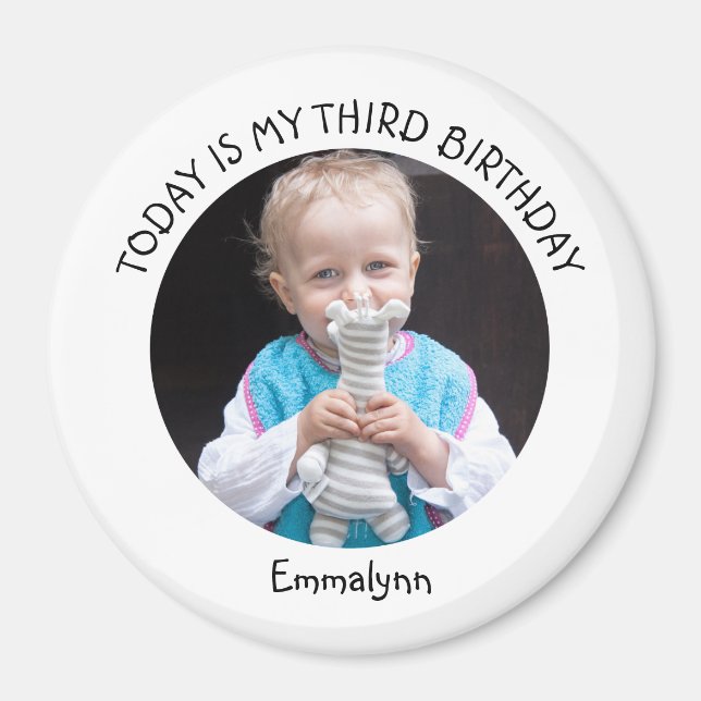 Cute Custom Year Name Round Birthday Party Photo Magnet (Front)
