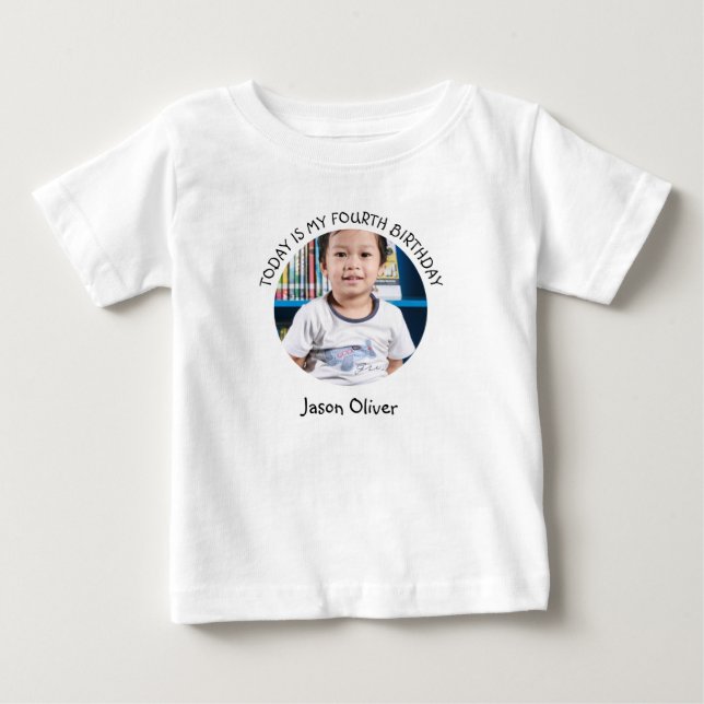 Cute Custom Year Name Round Photo Birthday Party Baby T-Shirt (Front)