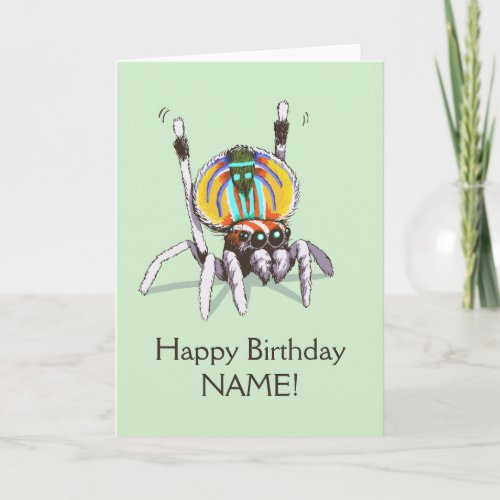 Cute Customised Peacock Spider Happy Birthday Card