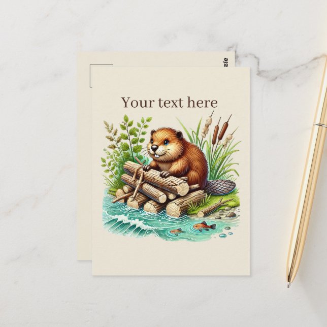 Cute customizable animal lovers beaver postcard (Front/Back In Situ)