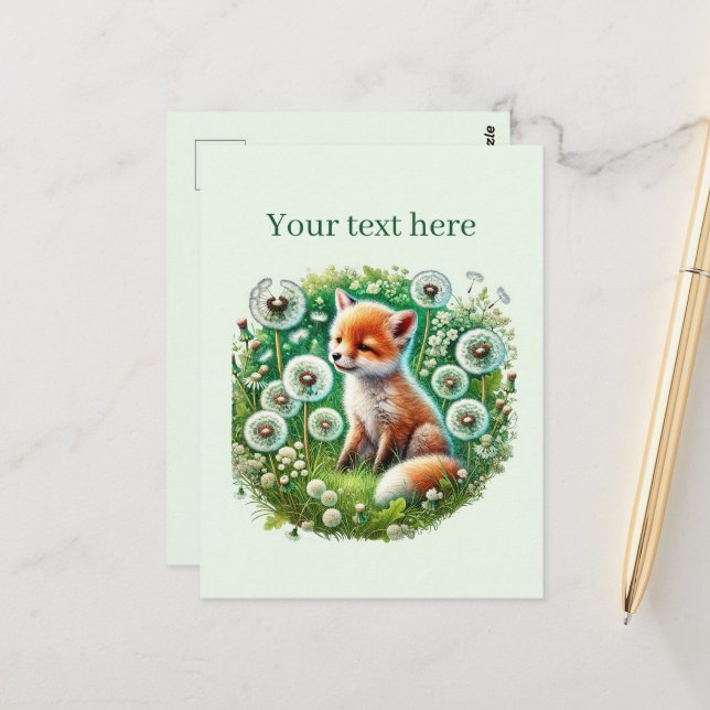 Cute customizable animal lovers fox postcard (Front/Back In Situ)