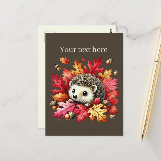 Cute customizable animal lovers hedgehog postcard (Front/Back In Situ)
