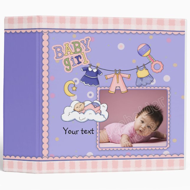 Cute customizable Baby Girl design 3 Ring Binder (Front/Spine)