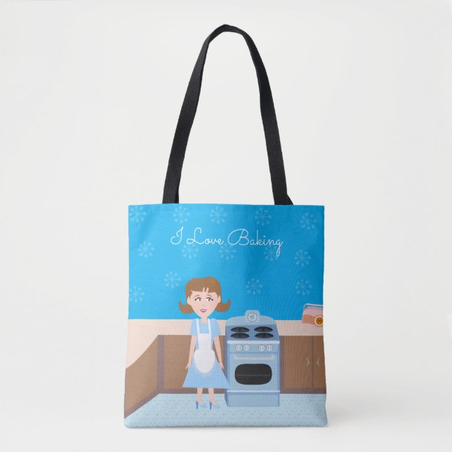 Cute Customizable Baker Kitschy Retro Housewife Tote Bag (Front)