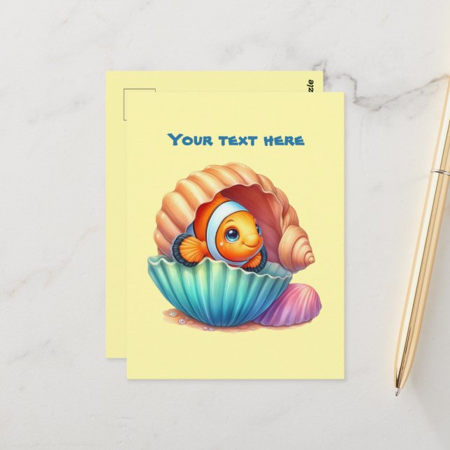 Cute customizable beach ocean fish postcard (Front/Back In Situ)