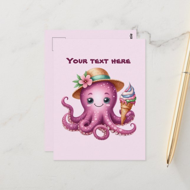 Cute customizable beach octopus  postcard (Front/Back In Situ)