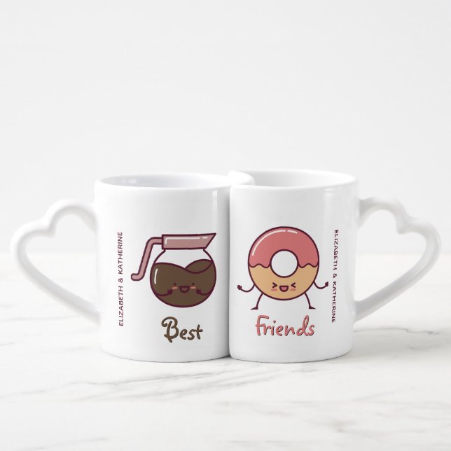 Cute Customizable Best Friends Bestie BFF Coffee Mug Set (Front Nesting)