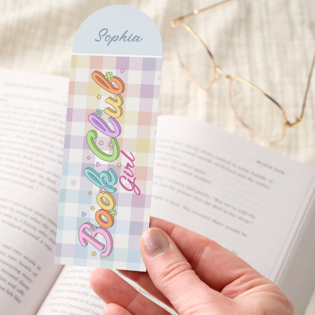 Cute Customizable Book Club Rainbow Bookmark (Hand)