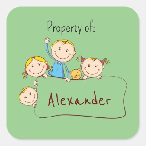 Cute customizable bookplates nameplates for kids  square sticker