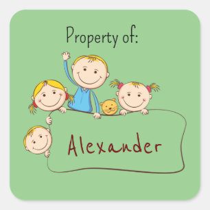Cute customizable bookplates, nameplates for kids  square sticker