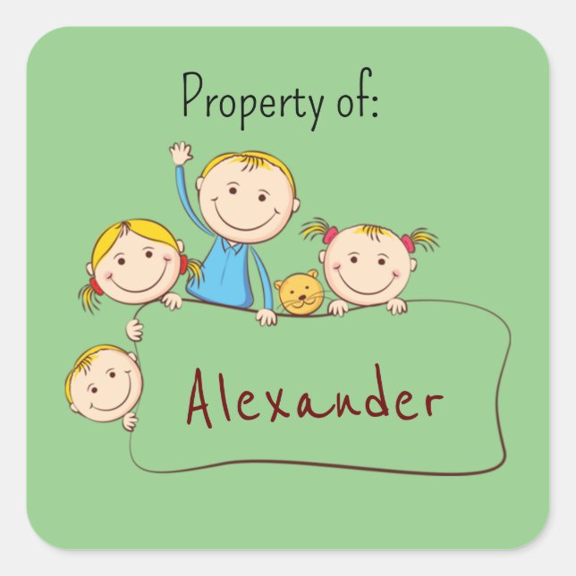 Cute customizable bookplates, nameplates for kids  square sticker (Front)