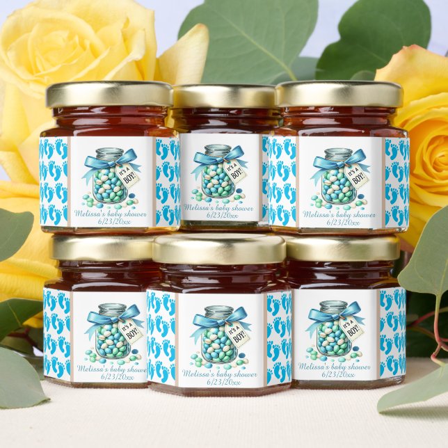 Cute customizable boys baby shower  honey jar favors (Insitu)