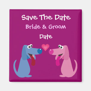 Cute Customizable Bride & Groom Dogs Save The Date Magnet
