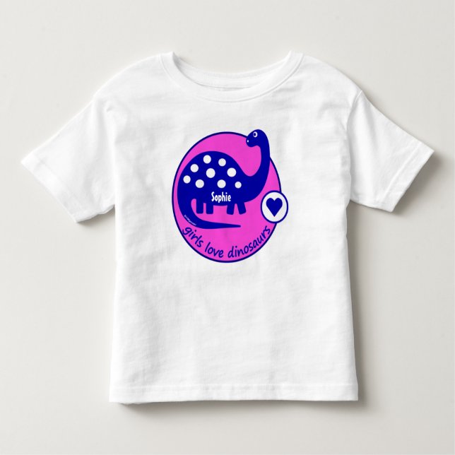 Cute Customizable Bright Pink Dinosaur for Girls Toddler T-shirt (Front)