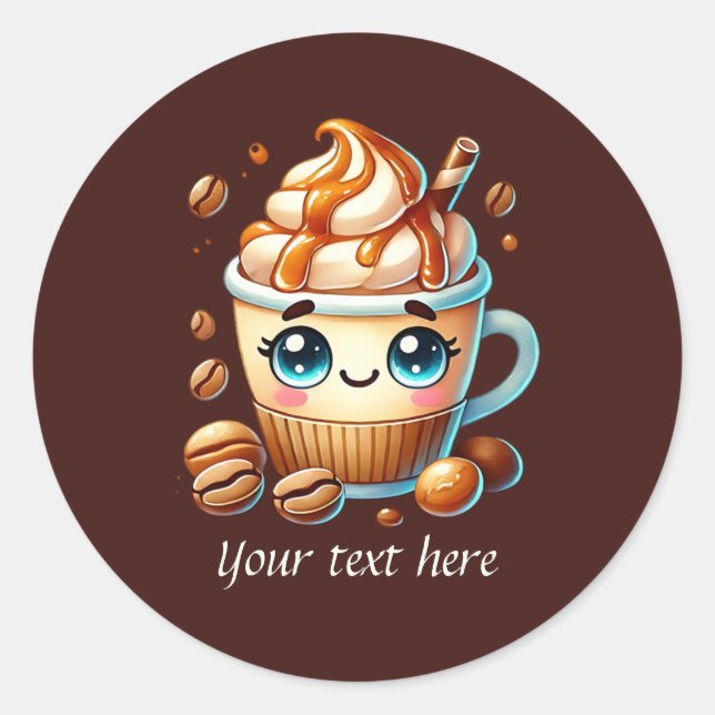 Cute customizable business Coffee Classic Round Sticker (Front)