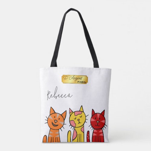 Cute Customizable Cat Motif with Name or Monogram Tote Bag