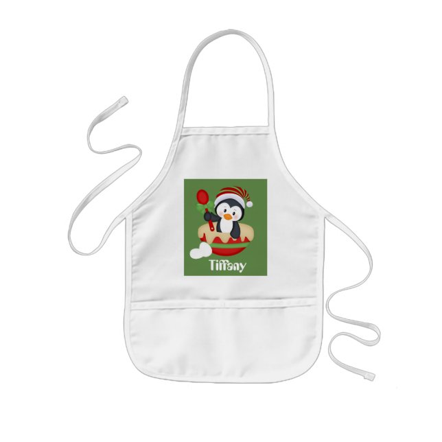 Cute customizable Christmas baking penguin apron (Front)
