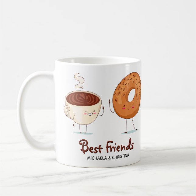 Cute Customizable Coffee Donut BFF Best Friends Coffee Mug (Left)