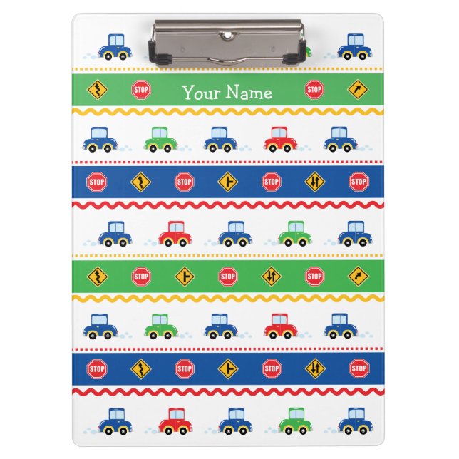 Cute Customizable Colorful Cartoon Cars Clipboard (Front)