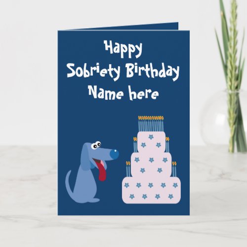 Cute Customizable Dog  Cake Sobriety Birthday Card